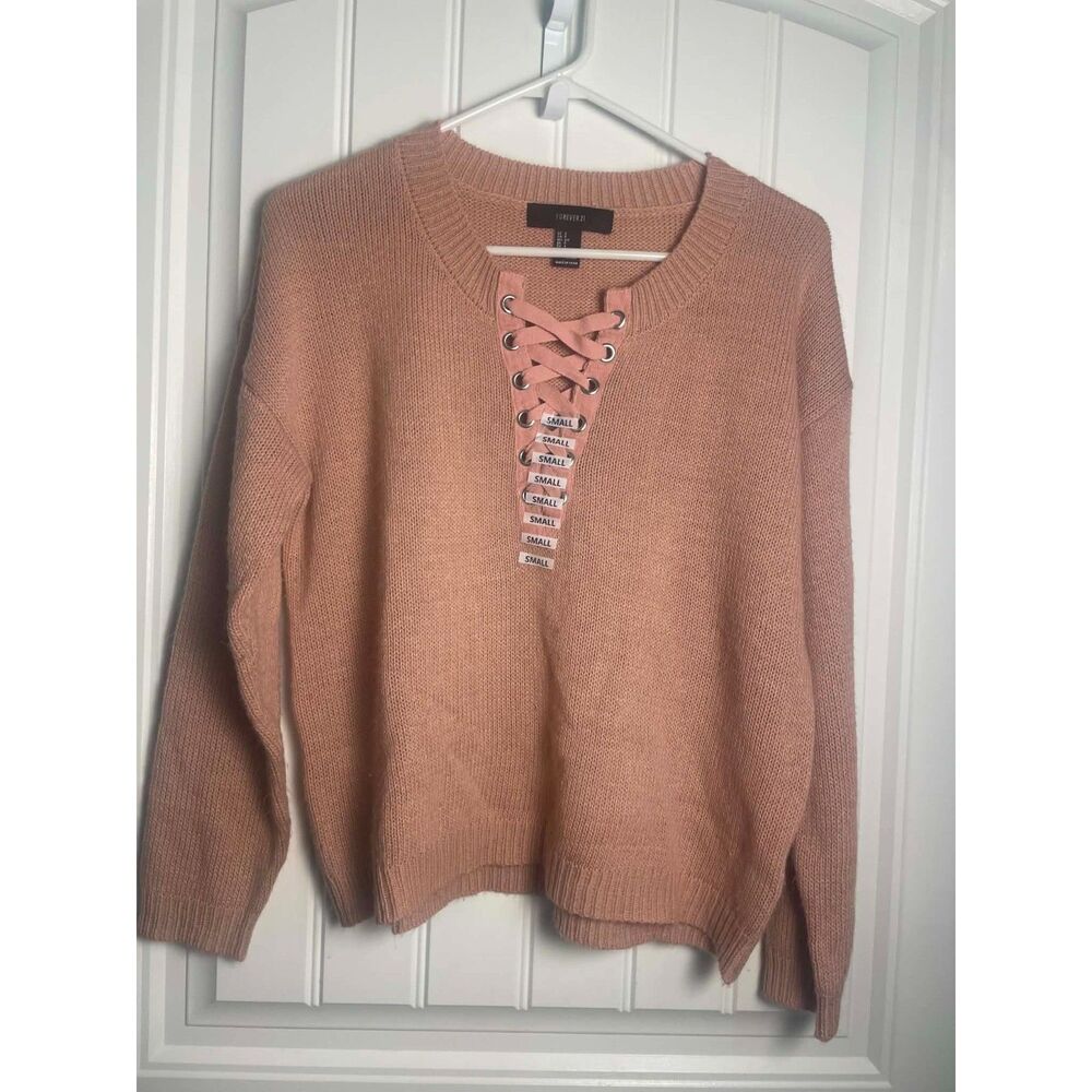 Forever 21 NWT Medium Pink Y2K, V Neck, Braided Sweater Ladies